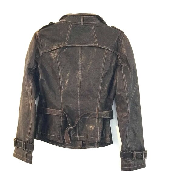 VTG Y2K Leather Moto Jacket Brown Italian  Danier western rodeo 80's Women S - Picture 10 of 10